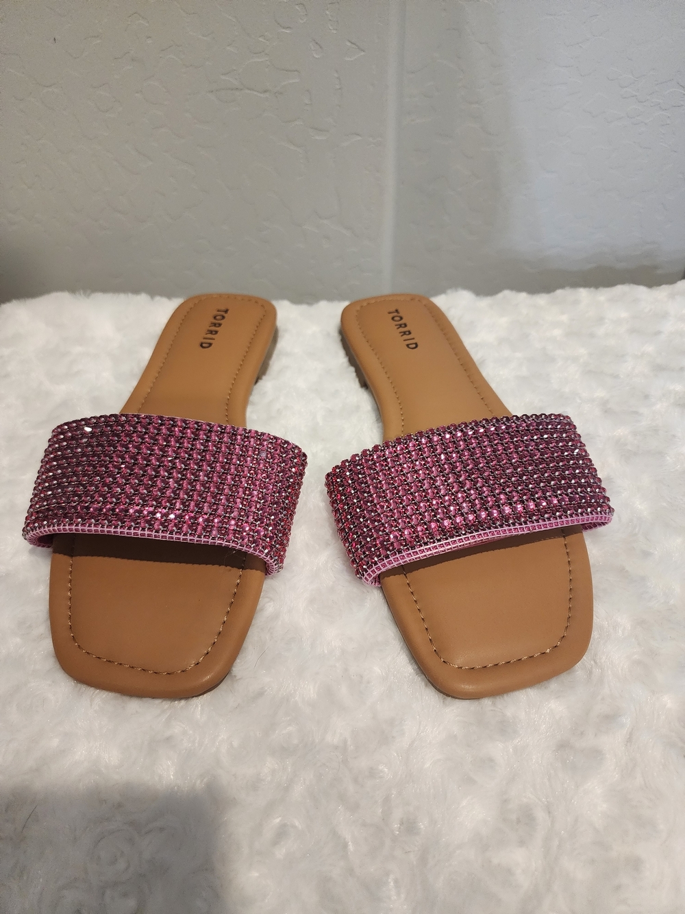 Torrid Pink Crystal Slide Sandals